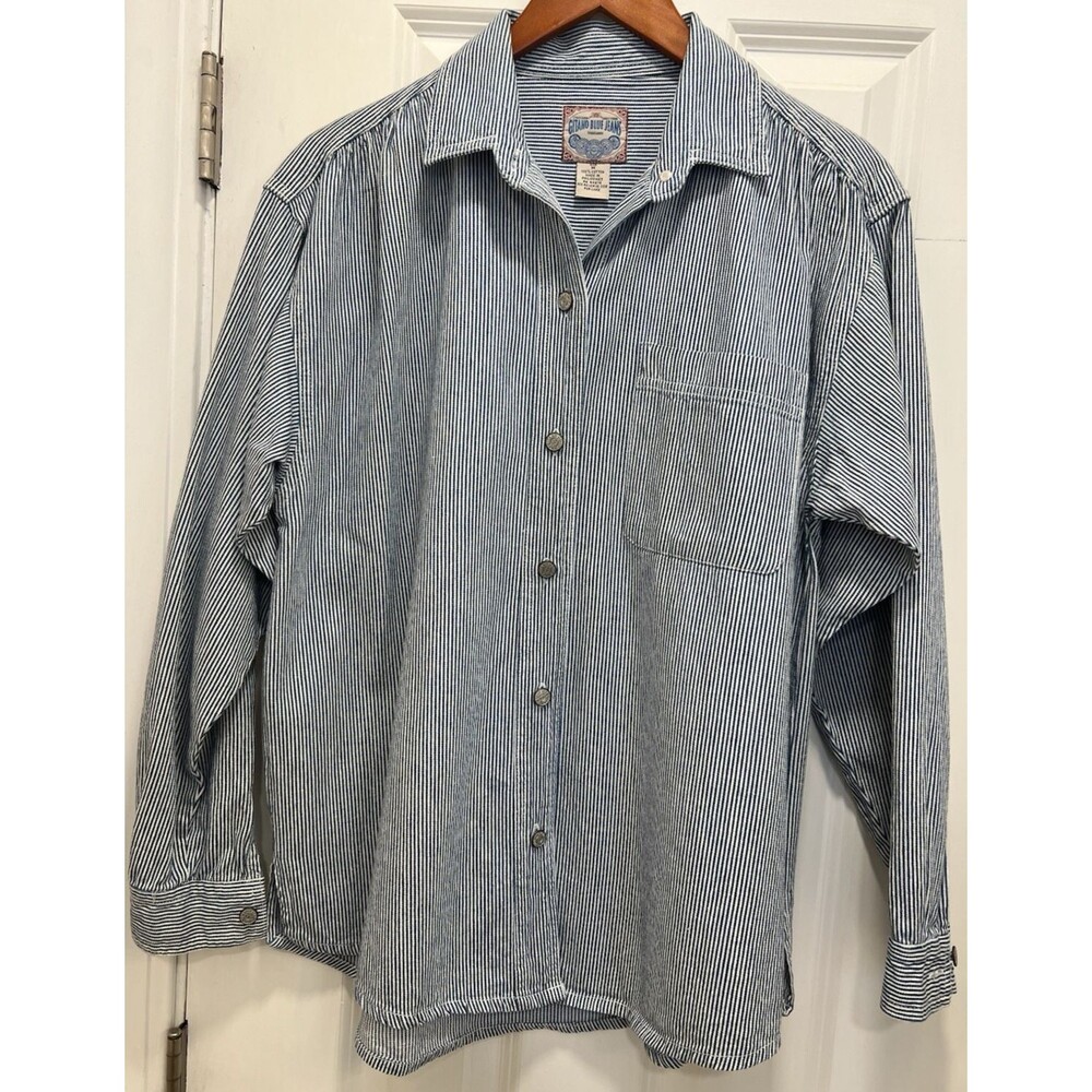VTG Gitano Blue Jean Women's Long Sleeve Buttoned-Up Shirt Blue & White Stripe